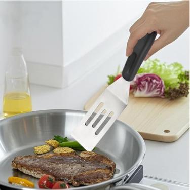 Imagem de Espátula de metal para frigideira de ferro fundido perfurada, espátula de aço inoxidável espátula de espátula com fenda (prata)