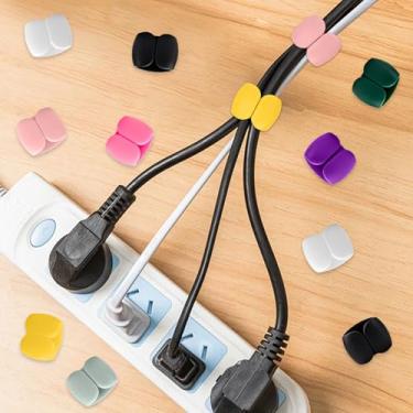 Imagem de 20 peças de clipes de abraçadeira, fixadores de fio adesivo para uso em mesa e parede, adequados para escritório, cozinha e organização doméstica (cor aleatória, F)