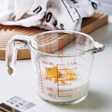 Imagem de Copo medidor de vidro, copos medidores de líquido de vidro temperado, máquina de lavar louça, freezer, micro-ondas e forno pré-aquecido, utensílios essenciais de cozinha (350 ml)
