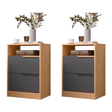 Imagem de Kit 2 Mesas De Cabeceira Sole 2 Gavetas Flex Titanium-freijó - Móveis Albatroz Titanium-freijó