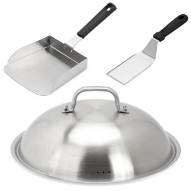 Imagem de Conjunto de cúpula de espátula de comida para chapa - espátula de aço inoxidável e cobertura para arroz, legumes e muito mais, ferramenta perfeita para churrasco, churrascos e grelhas, colher grande