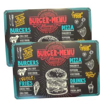 Imagem de Kit 2 Jogos Americanos 43x28 cm – Estampa Retrô de Hambúrguer, Antiderrapante, Resistente e Fácil de Limpar – Ideal para Mesa Posta, Cozinha, Lanches e Refeições do Dia a Dia