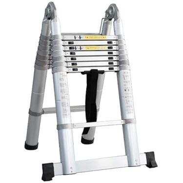 Imagem de OKUOKA Escadas, escada de extensão telescópica de alumínio, capacidade de 250 kg, com barra de suporte e dobradiças, escada dobrável multifuncional com estrutura A para uso doméstico/5 m