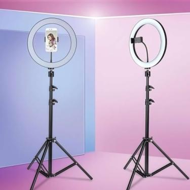 Imagem de Ring Light LED 8 10 12 18 Polegadas com Tripé e Suporte para Celular – Luz Ajustável para Fotografia e Vídeo (10 polegadas)