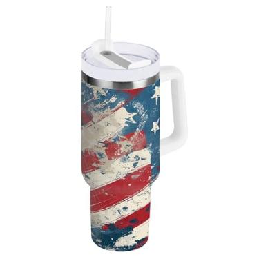 Imagem de xigua Copo American Star Flag de 850 g com tampa e canudo, aço inoxidável de vácuo duplo isolado garrafa de água esportiva suporte para copo de café de viagem à prova de vazamento para bebida gelada