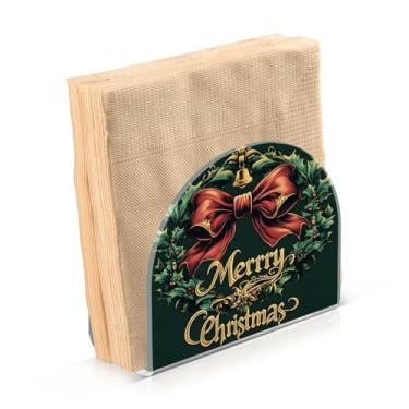 Imagem de Blueangle Porta-guardanapos de guirlanda de Natal - Decoração de mesa de acrílico à prova de vento para cozinha e casa, dispensador de lenços de férias com porta-guardanapos verticais (1469)