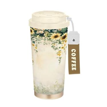 Imagem de SEHANY Caneca de viagem vintage com flores de jardim de 482 ml, copos de café reutilizáveis revestidos de cerâmica com tampa à prova de vazamento, parede dupla, isolamento a vácuo, copo de café de aço