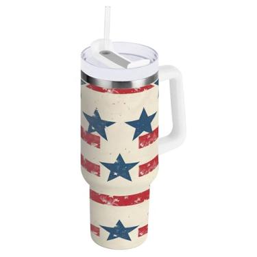 Imagem de xigua Copo American Star Flag de 850 g com tampa e canudo, aço inoxidável de vácuo duplo isolado garrafa de água esportiva suporte para copo de café de viagem à prova de vazamento para bebida gelada