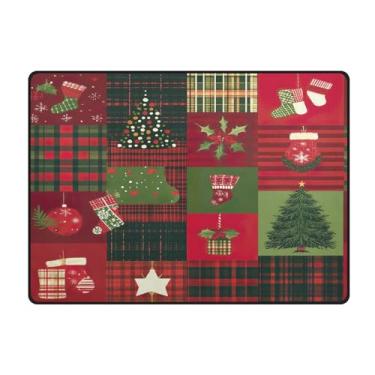 Imagem de Blueangle Tapetes de Natal laváveis de 10 x 13 cm para sala de estar - Tapete ultramacio antiderrapante resistente a manchas com estampa de patchwork de Natal para quarto e escritório (479)