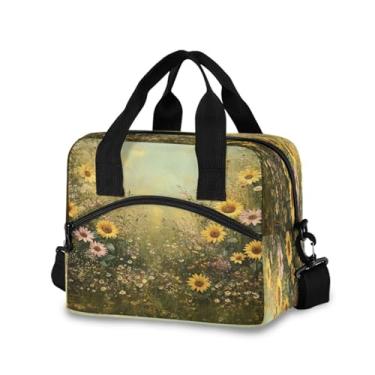 Imagem de Blueangle Lancheira isolada com estampa caprichosa de girassóis de jardim, alça de ombro removível e alça - lancheira reutilizável para homens e mulheres (531)