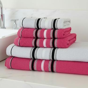 Imagem de Jogo de Toalha de Banho Conjunto de 4 PeçAs AlgodãO DuráVel e de Secagem RáPida Adequado para Uso Familiar(2 Banho/2 Rosto Pink-Branca)