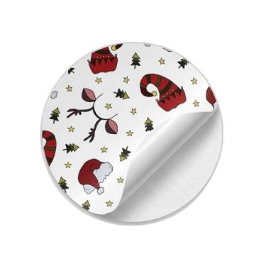 Imagem de Adesivos Natalinos Redondos 25 Unidades Chapéus de Elfo e Chifres de Rena - Tamanho 30x30cm