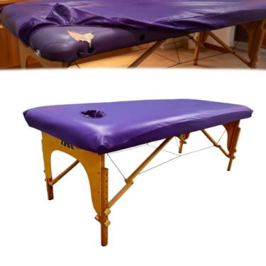 Imagem de Capa de mesa de massagem ajustada com orifício para o rosto – 196 cm x 71 cm de largura, protetor de couro 100% PU ultradurável para camas de spa e terapia (roxo, 1 pacote)