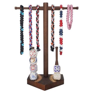 Imagem de Suporte organizador de colar de beisebol e softball, exibição de anel de campeonato, suporte de anel esportivo com armazenamento de colar, presente de beisebol de softbol para jogadores (nogueira)