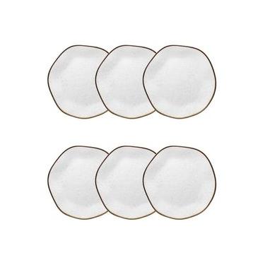 Imagem de Jogo de 6 Pratos Sobremesa Oxford Ryo Maresia Branco e Marrom 21,5cm Porcelana