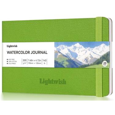 Imagem de Caderno de aquarela – Papel prensado a quente 100% algodão | 20 folhas e 40 páginas | 300 g/m2 (63,5 kg) | Capa de couro PU para pintura de artistas, mídia mista 19 x 12 cm