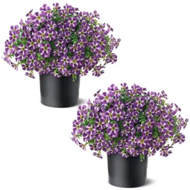 Imagem de VIERENA 2 conjuntos de glória artificial da manhã e topiária de eucalipto - vasos de flores de seda sintética, arbustos falsos para glória matinal ao ar livre resistentes a UV para porta da frente