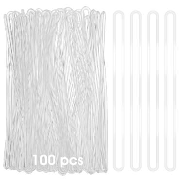 Imagem de 100 peças de alças de etiqueta de bagagem, alças de etiqueta de saco de plástico transparente de 15 cm para pendurar etiquetas de viagem, alças de bagagem para mala, etiquetas de nome de mochila