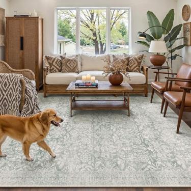 Imagem de PureCozy Tapete de área verde 20 x 25 cm, lavável, vintage, sala de estar, quarto, tapete antiderrapante, macio, macio, fino, retro, destaque, escritório, sala de jantar