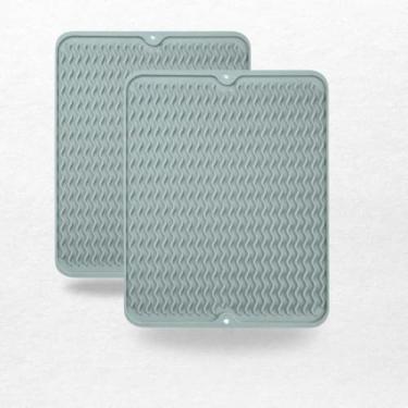 Imagem de Kit com 2 Tapetes Escorredor de Louça em Silicone 40x30cm Antiderrapante Suporte Térmico com Ondulações para Secagem Rápida, Apoio para Pratos, Copos e Utensílios (2, Cinza)