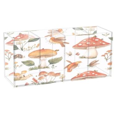 Imagem de Burbuja Porta-canetas de acrílico Cogumelos, 4 compartimentos, suporte de lápis transparente para pincéis de maquiagem, acessórios de mesa de escritório em casa