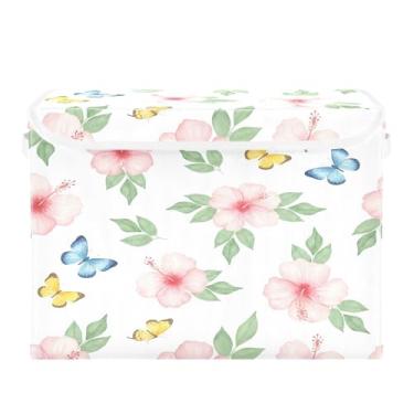 Imagem de Burbuja Caixa de armazenamento de borboletas com tampa e alças, caixa de armazenamento grande dobrável para prateleiras armário quarto escritório organizador