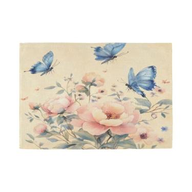 Imagem de Burbuja Jogo americano conjunto de 6 tapetes de mesa retrô rosa borboleta, antiderrapante, lavável, jogo americano resistente ao calor para cozinha, mesa de jantar, ambientes internos e externos