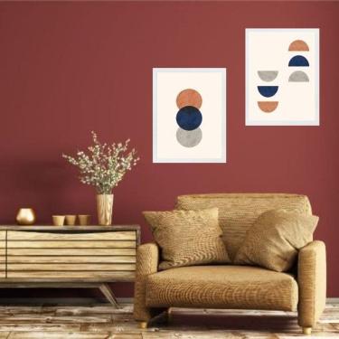 Imagem de Kit 2 Quadros Abstratos Boho Terracota E Azul 24X18Cm Vidro