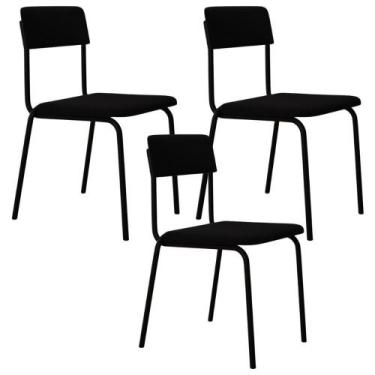 Imagem de Kit 03 Cadeiras Estofada Para Sala De Jantar Sense Preto C01 Linho Pre