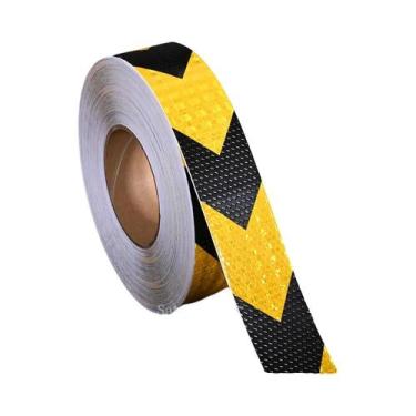 Imagem de Fita Adesiva Refletiva Amarela E Preta Com Padrão De Flecha 5cmx25m Em