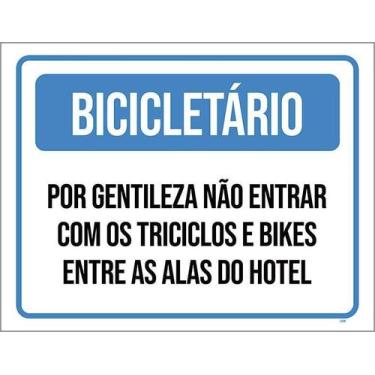 Imagem de Kit 3 Placa Acm Bicicletário Não Triciclos Bikes Hotel 18X23 - Sinaliz