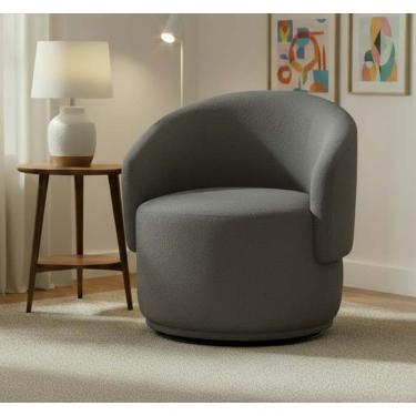 Imagem de Poltrona Decorativa Giratória Sala De Estar Recepção Jasmine Linho Cinza Escuro