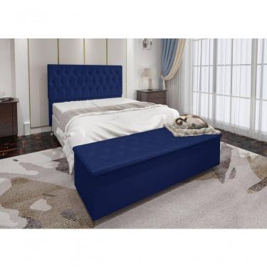 Imagem de Cabeceira Casal E Recamier Baú 1,95m Madrid Suede Azul