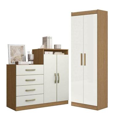 Imagem de Cômoda Sapateira Londres 2004142 E Armário Multiuso 2000191 Atacama Off White - Aramóveis