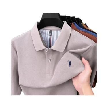 Imagem de Camisa Polo Masculina De Manga Longa 100% Algodão Puro, Marca Designer