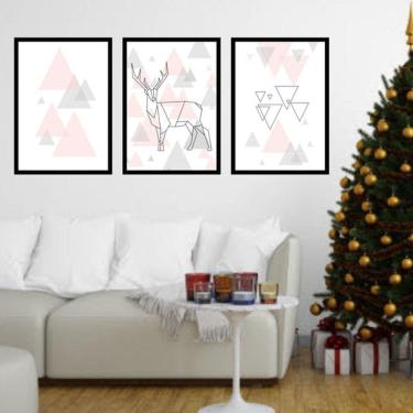 Imagem de Kit 3 Quadros Decorativos Alce Geométrico Triângulo
