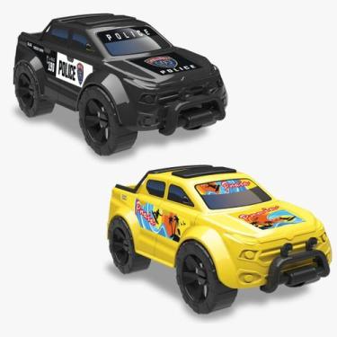 Imagem de Kit Carrinho Pick Up Force Police Polícia + Praia Camionete Carro Roda