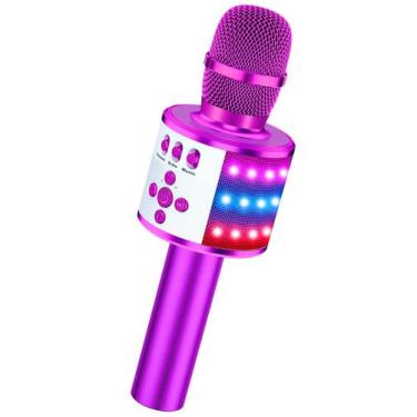 Imagem de Microfone de karaokê BONAOK Q78 Bluetooth com luzes de discoteca roxo