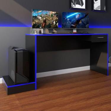 Imagem de Mesa Gamer Stone Ideal para 2 Monitores Preto/Azul - Pnr Móveis, Azul,