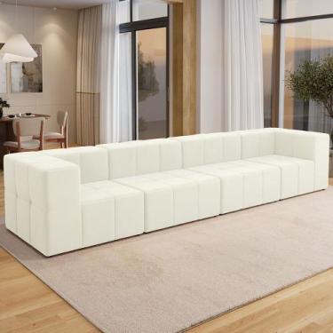 Imagem de Sofá 4 Lugares Para Sala Living Modular 352cm Lancaster F04 Veludo Beg
