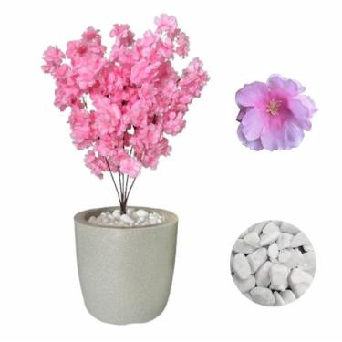 Imagem de Flor Cerejeira Pessegueiro Artificial Vaso Liso Pedra Braca - PLANDEC