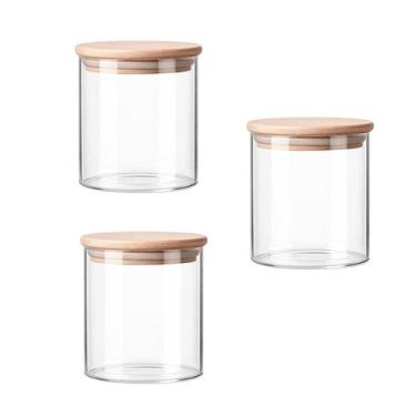Imagem de Kit 3 Pote Decorativo Vidro Organizador Tampa Bambu Alimento Cozinha A