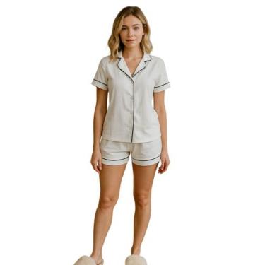Imagem de Pijama Feminino de Algodão com Camisa de Botões e Shorts Confortável -