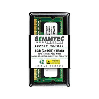 Imagem de Simmtec RAM 8GB (2x4GB) DDR3 / DDR3L 1866MHz SODIMM PC3L-14900 1Rx8 Single Rank 1,35V CL13 204-Pin Non-ECC Unbuffered Notebook Kit de atualização de memória RAM