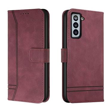 Imagem de Carteira de couro fosco para Samsung Galaxy S22 S21 S20 S21FE S10 S9 S8 S7 Suporte de cartão para Samsung Note 20 10 9 8, Vinho Tinto, para Samsung S7 Edge