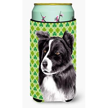 Imagem de Caroline's Treasures SC9287TBC Border Collie Dia de São Patrício Shamrock retrato de bebida isolante de bebidas para meninos altos, abraçadeira, para meninos altos, multicolorido