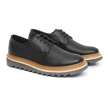Imagem de Sapato Oxford Masculino Derby Tratorado Couro Premium Tricê cor:Preto;Tamanho:44