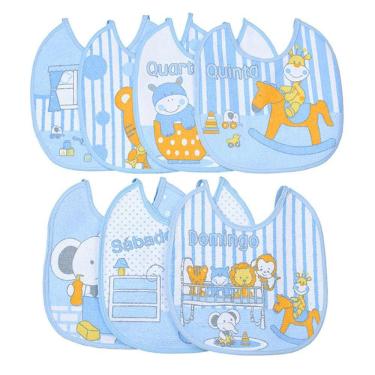 Imagem de Kit Babador Bebê Impermeável Semaninha Algodão 7 Unidades Papi Azul