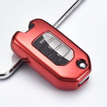Imagem de CSHU Remoto Car Key Case Cover Chaveiro Ring Key Bag, apto para Honda Civic CR-V HR-V Accord Jade Crider Odyssey 2015-2018, F, vermelho