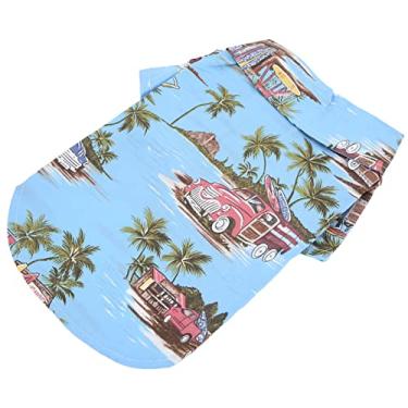 Imagem de GLOGLOW Camisa havaiana para animais de estimação, estampa de praia havaiana respirável para cães acampamento de verão camiseta de cachorro para gatos cães coelhos azul